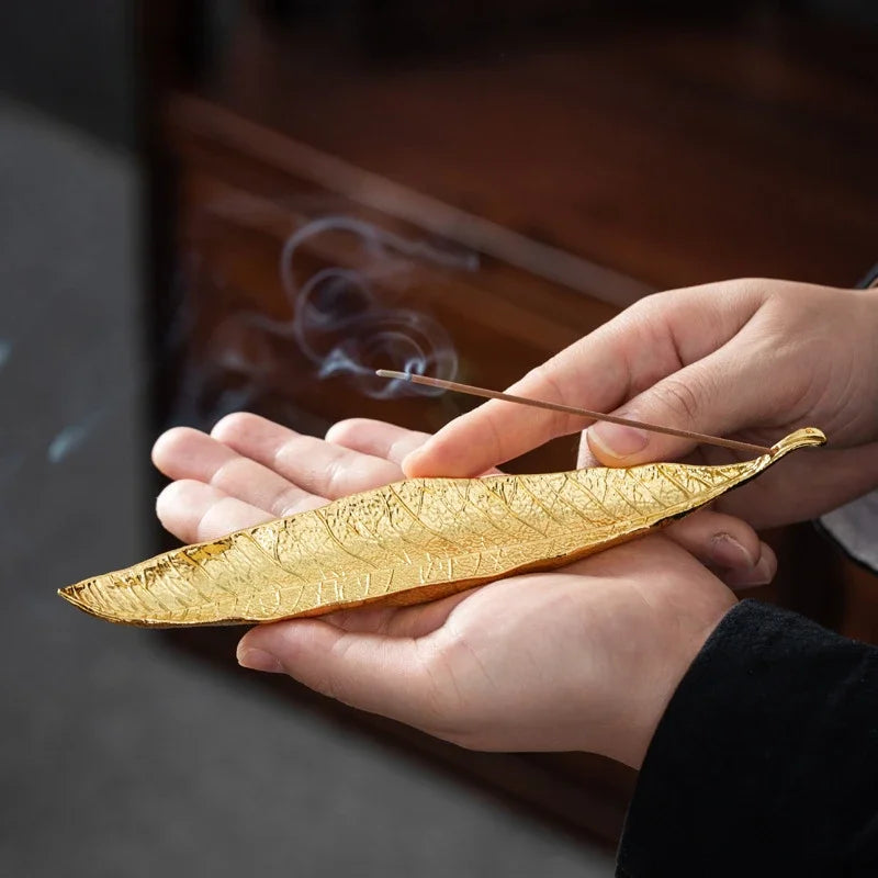 Golden Leaf Incense Holder