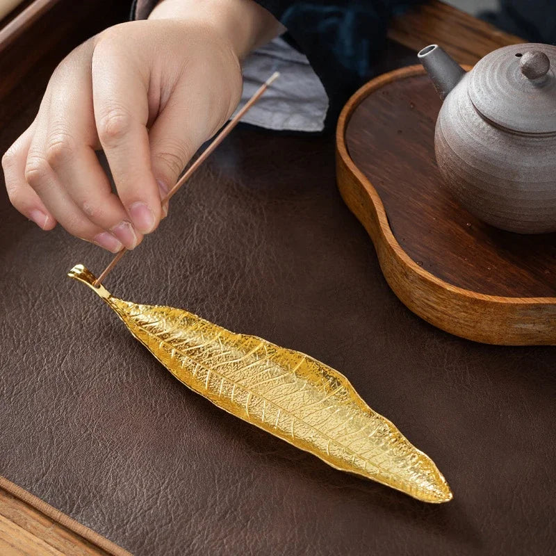 Golden Leaf Incense Holder