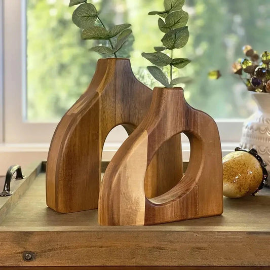 2-Piece Solid Wood Vase Set